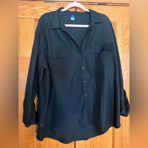 Old Navy Black Blouse with Roll Up Sleeves